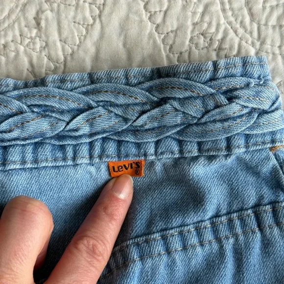 Levi’s 1970s Rare Orange Tab Vintage High Rise Flare Blue Braided Belt Jeans